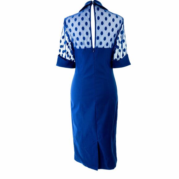 Belle Poque Elegant Retro Style Navy Pencil Dress Polka Dots Small NWT - Picture 4 of 12